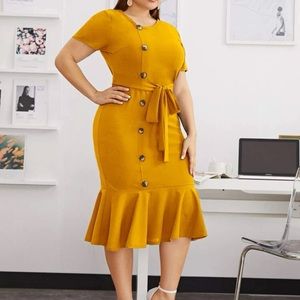 Single Breasted Mermaid Hem Belted Dress